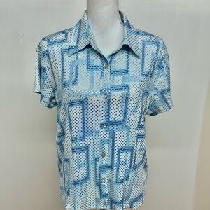 Selene Sport Light Blue Geometric Short-Sleeve Button-Down Shirt XL